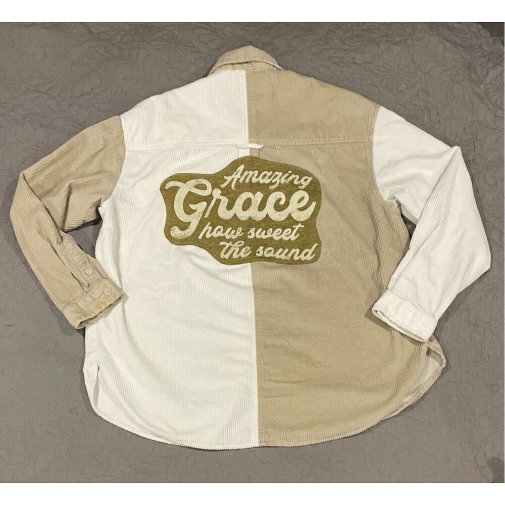 Feelin Groovy Upcycled Shacket Cream Tan Amazing Grace Medium